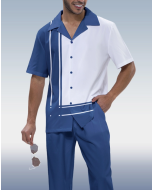 Nautical Patterned Short Sleeve Walk Set in Navy Color