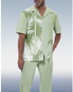 Men's Short Sleeve Hiking Suit with Green Leaf Print