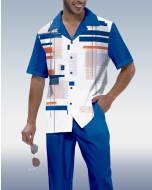 Suitmens Men's Blue Print Short Sleeve Walking Suit