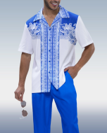 Walking Set: Stylish Blue Embroidered Print Design, 2-Piece
