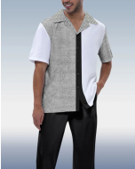 Black Vertical Colorblock Short Sleeve Walking Suit for Men