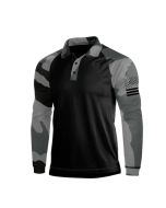 GREY CAMO PATCHWORK RAGLAN LONG SLEEVE POLO SHIRT