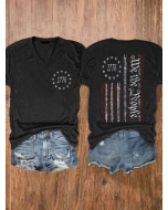 Women's Independence Day 1776 We The People Flag Print V-Neck T-Shirt