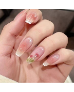 Get Glamorous with 24pcs Long Coffin Blush French Tulip Print Fake Nail & 1sheet Tape & 1pc Nail File