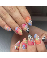 Get Glamorous With 24pcs Short Almond Striped Full Cover Fake Nail Set