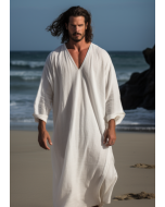 White Men Linen Solid Long Caftan