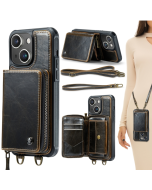 Suitable for iPhone 15 zipper wallet phone case with long and short lanyards