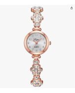Women's Gold Quartz Watch Strap With Stones And Flower