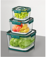 Superior Food Storage Container for fridge with Freshness Timer Lid & Drain Tray