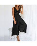 V Neck Cutout High-Waist Jumpsuits