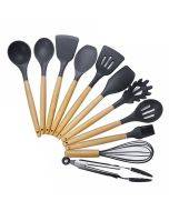 kn020 11 in 1 Wooden Handle Silicone Non-stick Spatula Spoon Kitchen Tool Set
