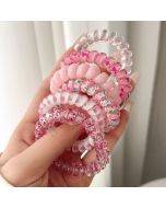 6pcs/bag Gradient Color Pattern Printed Telephone Wire Hair Ties Girls Hair Band and Bracelet Beautiful Elastic Rubber Band