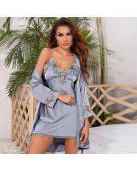 European and American style pajamas women's ice silk fashion sexy pattern imitation silk ladies five-piece set suspenders shorts nightgown home
