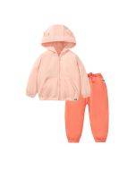 Little maven autumn children's suit pure cotton girls hooded sweater solid color cute girls pants suit