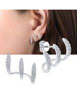 Niche design sense three claw ear clips high quality zirconia earrings with simple curved curve