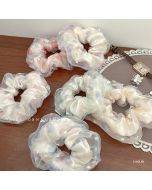 Fairy double layer organza flower printed hair bands women girls hair scrunchies