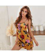 Ice Silk Pajamas Women's Sensual Fashion Printed Sling Sleeveless Short Nightdress Casual Loose Thin Homewear