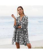 2023 summer European and American fashion women's floral floral tied rope loose casual cotton dress seaside holiday short skirt on behalf of the hair