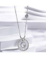 Geometric round heart sterling silver necklace