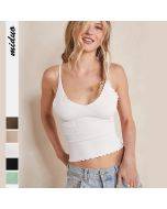 Attractive Crimp Sexy Adjustable Shoulder Strap White Women Camis Spaghetti Strap Tank Top