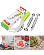 Three-in-one creative kitchen gadgets fruit watermelon cut + carving knife + double-headed fruit digging knife three-piece set