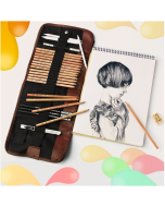 Beginner Sketching Tools (18 PCS Sketching Pencils + Charcoal Pencil + Erasers + Pen Curtain + Art Knife) Sketching Set(Black)