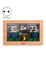 FUJU bamboo wood grain weather clock temperature and humidity meter LED screen alarm clock (European standard yellow)