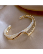 White Mother-of-Pearl Sheet Bangle with Curved Metal Jewelry