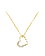 Sterling Silver S925 Cubic Zirconia Simple and Fashionable Hollow Heart Necklace (Color: Gold)