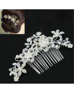 Wedding hair clip romantic crystal pearl flower hair accessory rhinestone headpiece bride crown hair clip bride hair comb (white)
