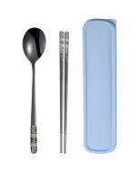 Stainless Steel Tableware Student Office Worker Portable Tableware Set, Specification:2 PCS / Set, Color:Black