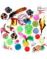 26 piece set of cat combination toys, cat teaser sticks, mouse bells, balls, feathers
