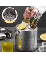 304 Stainless Steel Ice Bucket Double-Layer Hollow Bar Beer Wine Barrel With Ice Clip, Capacity: 1.3L