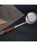 304 Stainless Steel Wooden Handle Kitchenware Home Kitchen Equipment, Style: Slotted Spoon