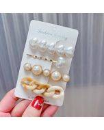 4-piece set - Peach Heart Alloy Colorful Hair Card Headpiece Pearl Water Diamond Clip Set