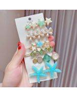 6-piece set - Fresh green alloy colored hair clip headwear pearl rhinestone clip set