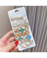 7-piece set - White Shell Alloy Colorful Hair Card Headpiece Pearl Water Diamond Clip Set