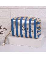 Multi functional striped PU waterproof makeup and toiletries bag