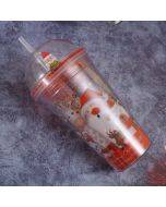 500ml Santa Claus Cartoon Portable Plastic Cup Double Micro Landscape Juice Cup(Style 3)