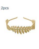 2pcs Metallic Leaves Branch Crown Hair Band Wedding Tiara Hair Accessories(Gold)