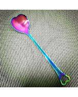 2 PCS Stainless Steel Spoon Portable Metal Coffee Teaspoon Creative Love Heart Shaped Wedding Party Gift Dinnerware, Color:Colorful Porous Love