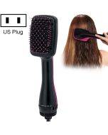 Professional Multi Function Electric Hair Blow Brush Hot Air Hair Curls Comb Salon Hair Styler, Plug standard:US(Rose Red)