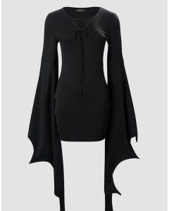 [Halloween Sale]Halloween Lace-up Batwing Sleeve Bodycon Dress