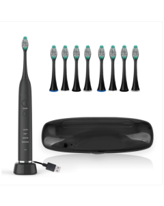 Adult electric Sonic toothbrush USB charging with 8 brush heads (black)